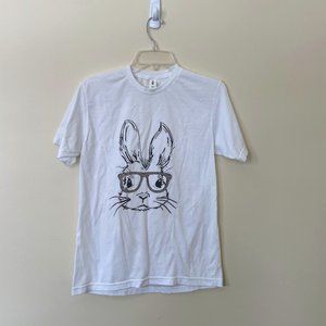 Women's White T-Shirt Bunny Head Graphics Size Medium